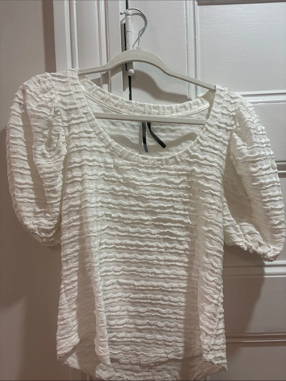 Anthropologie Cream Textured Puff-Sleeve Blouse